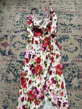 Abercrombie & Fitch Strawberry Floral Print Ruffled Wrap Hi Low Midi Dress - S